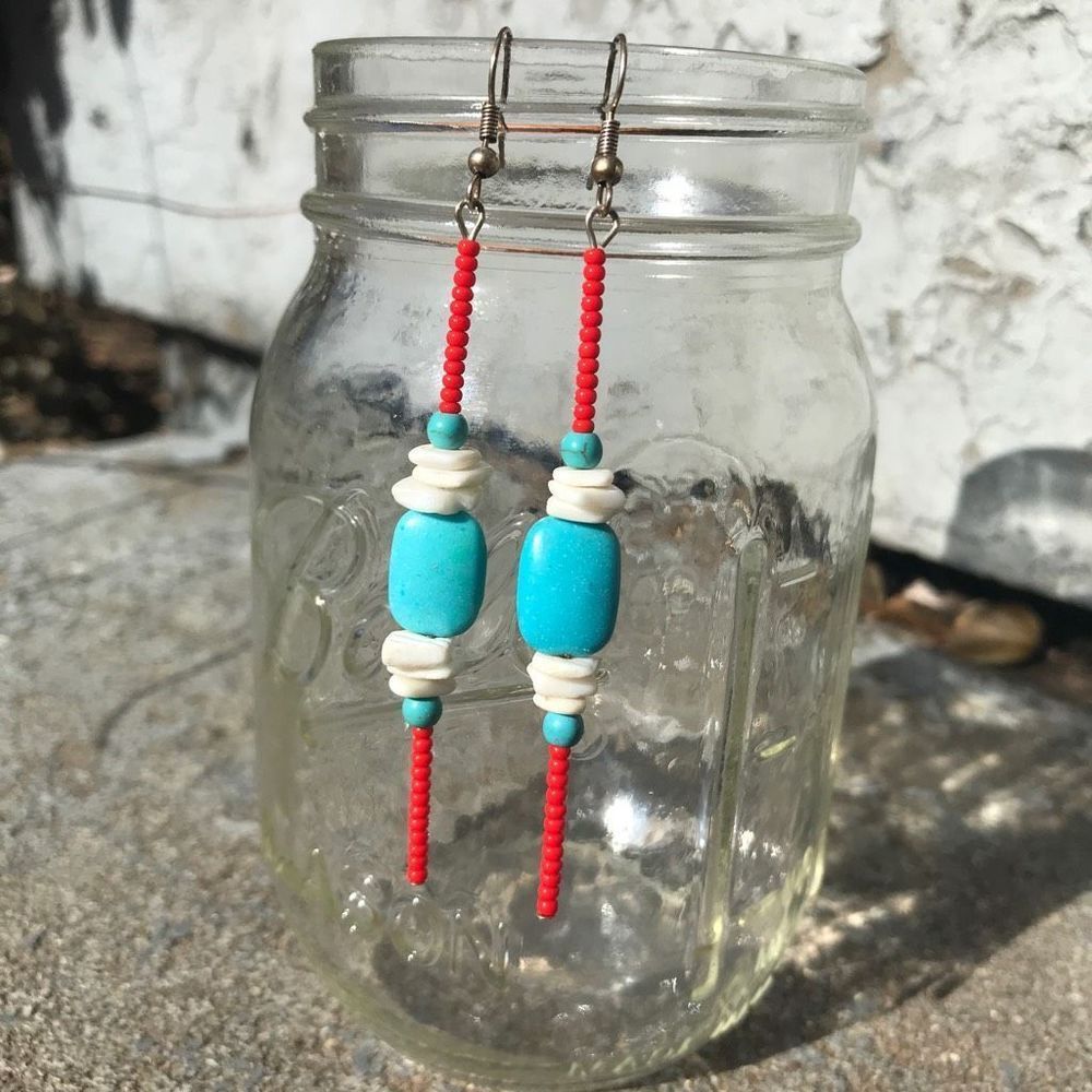 Handmade Native American Beaded Drop Dangle Earrings